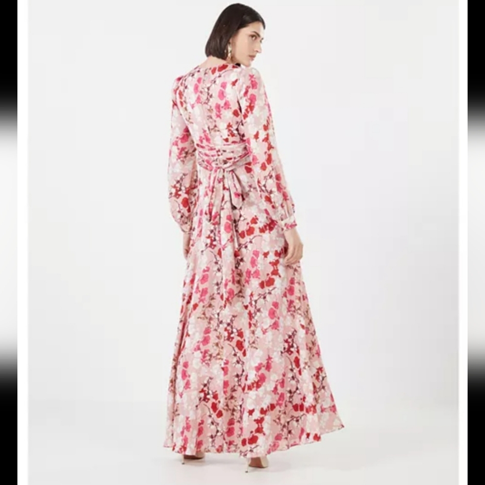 BCBGMAXAZRIA Floral Metallic Thread Maxi Dress Size 12 | $458 Retail - Picture 7 of 13